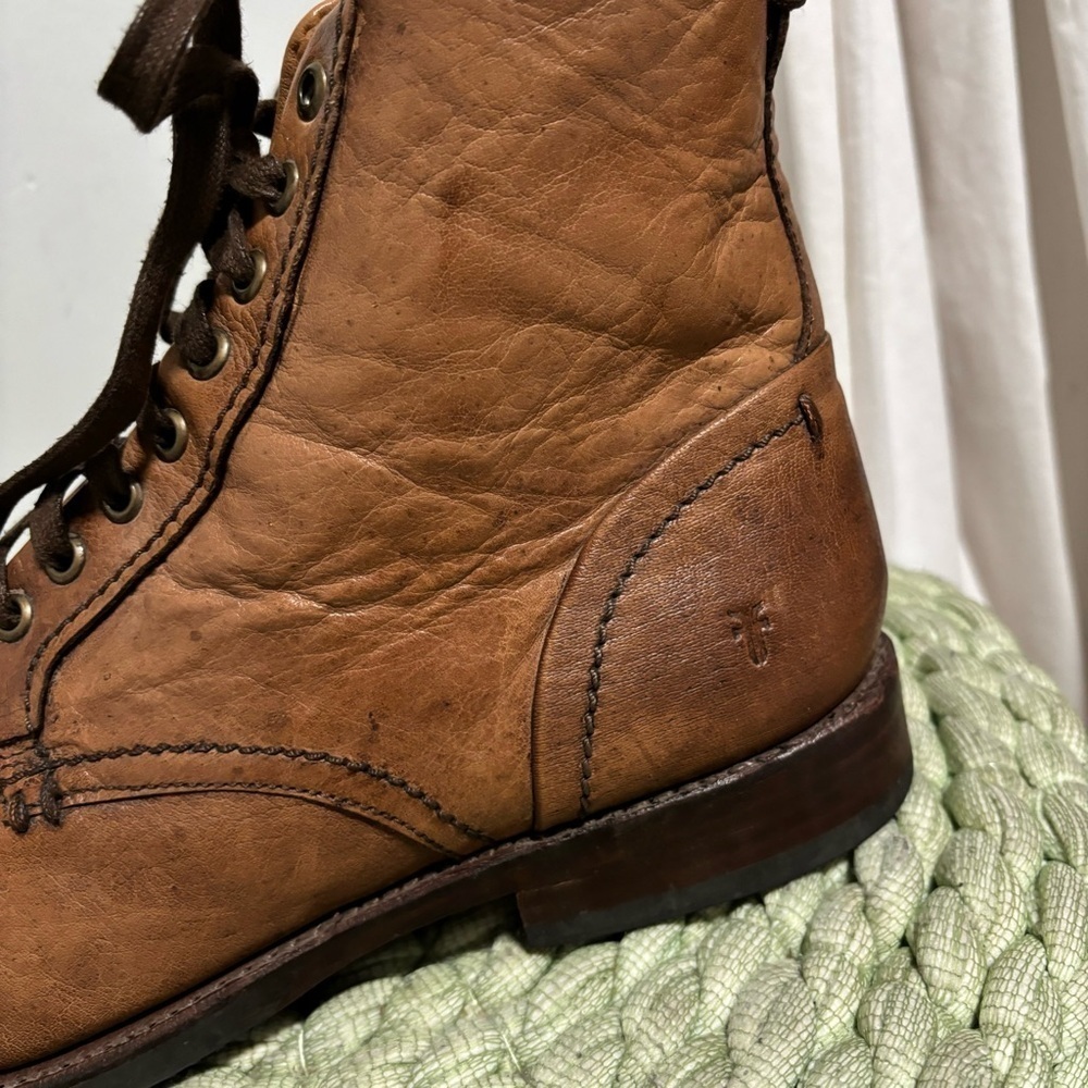 Frye Peyton Lace Up Distressed Brown Cognac Casual Dress Boots - Picture 7 of 9